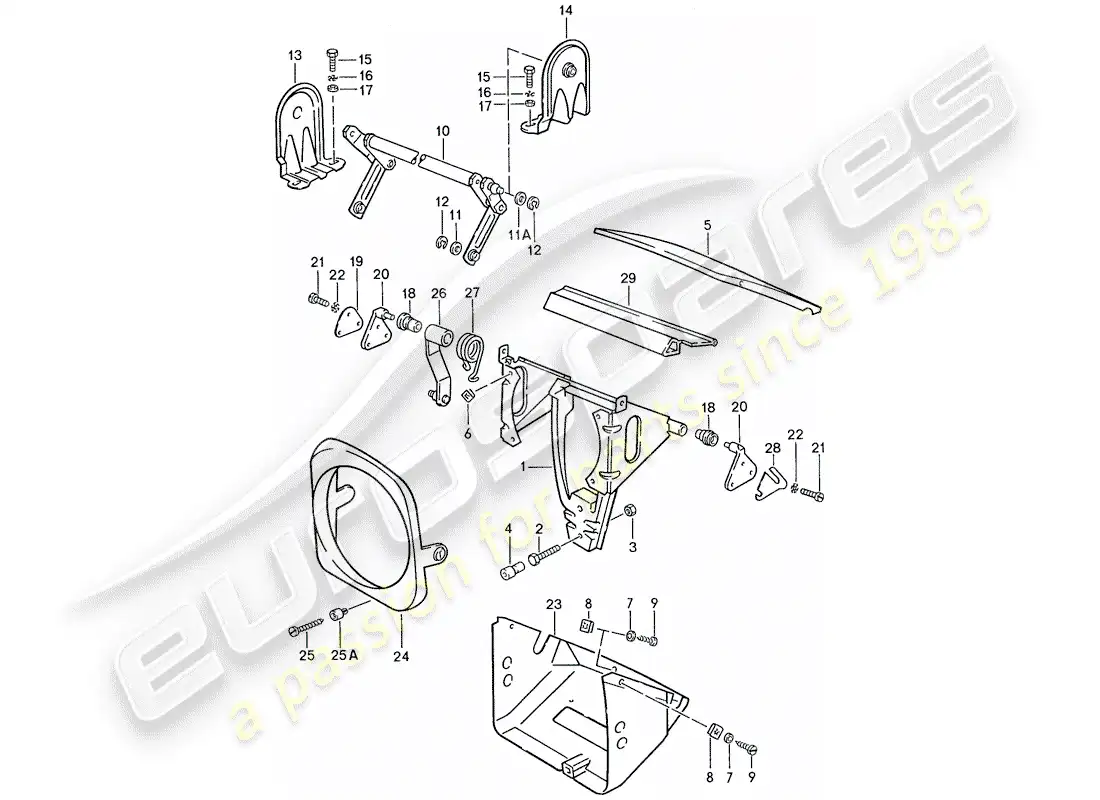 porsche 1990 (944) faro emergente diagrama de piezas