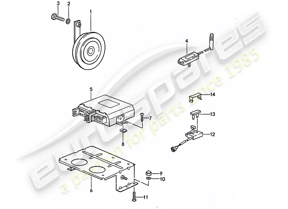 porsche 1995 (968) sistema de alarmas diagrama de piezas