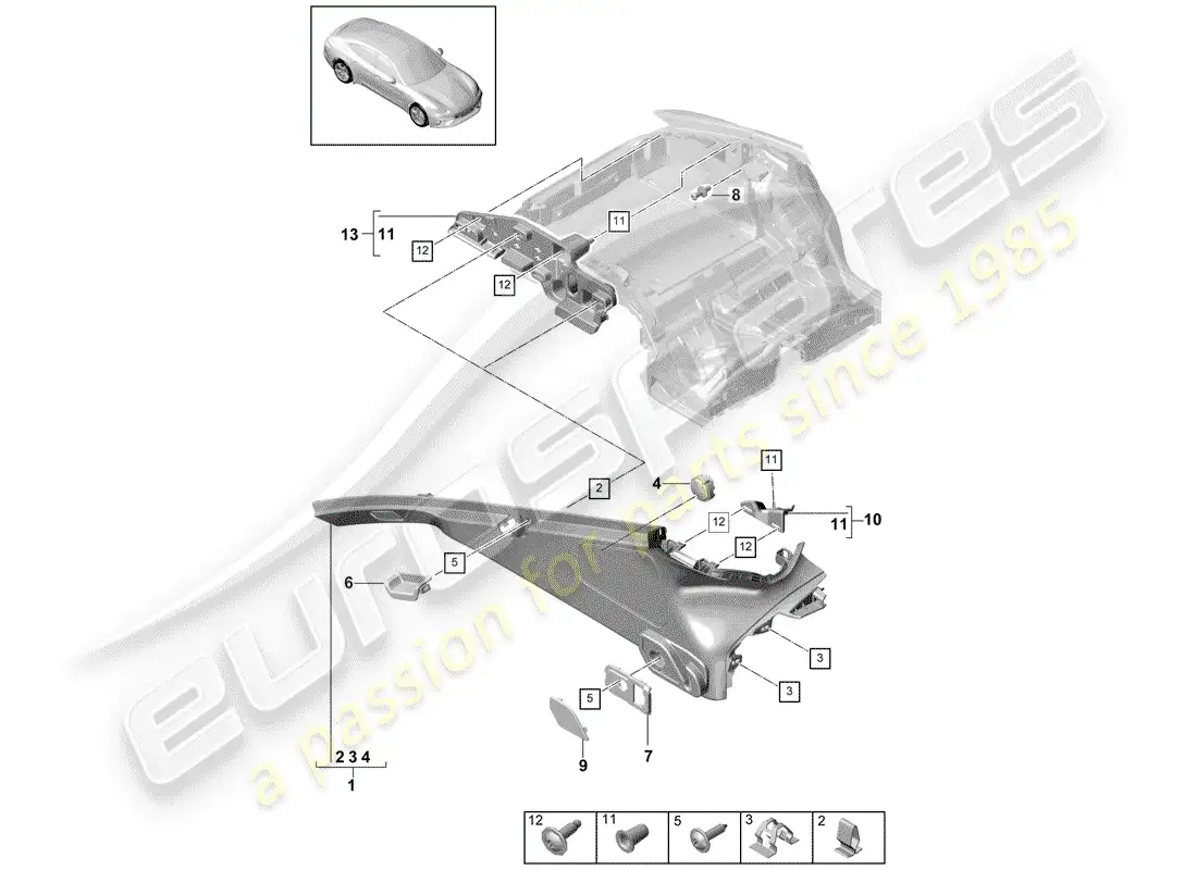 porsche 2018 (panamera 971-1) adornos diagrama de piezas