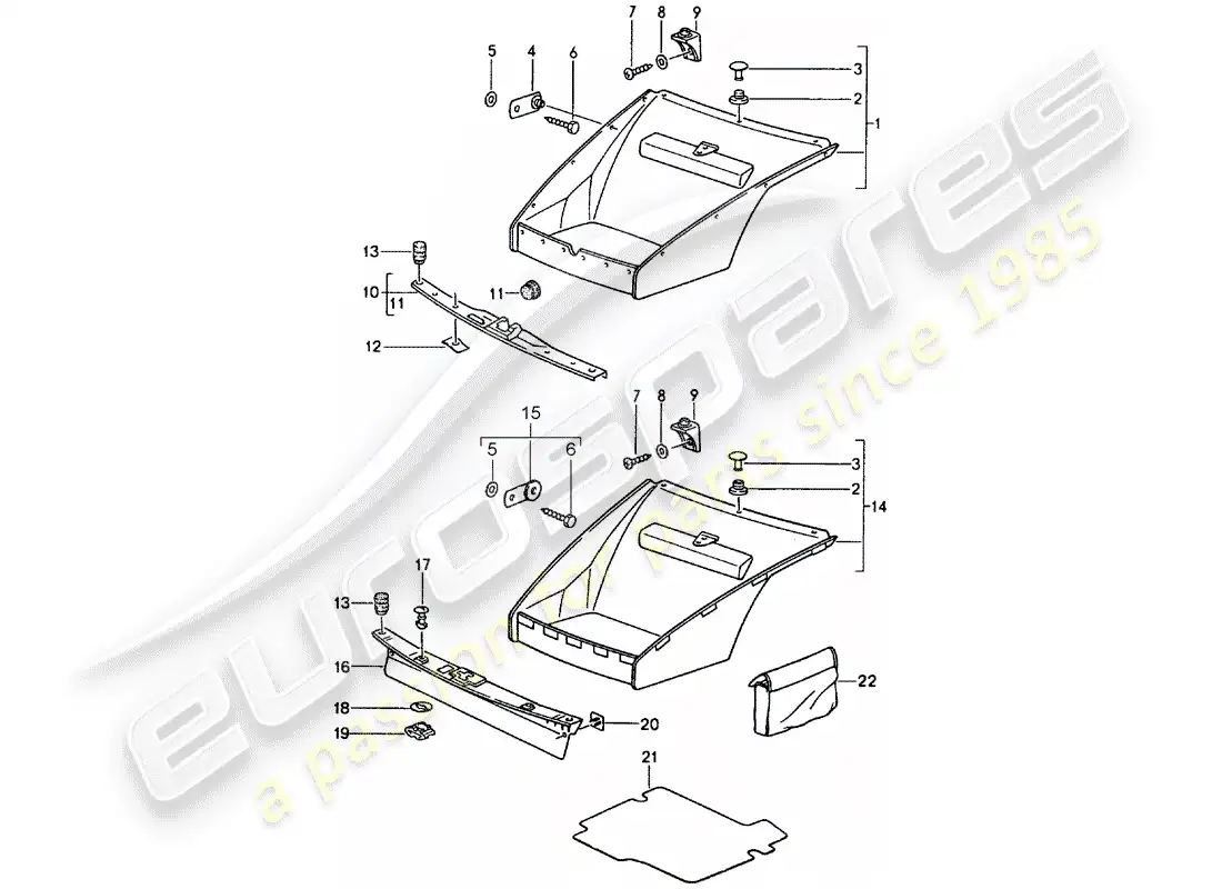 porsche 1989 (964) equipamiento interior - maletero delantero diagrama de piezas