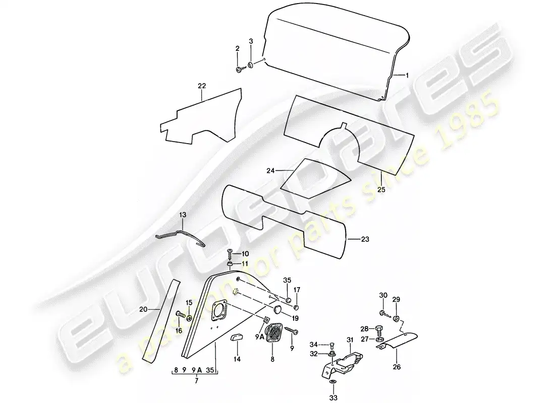 porsche 1985 (911) equipamiento interior diagrama de piezas