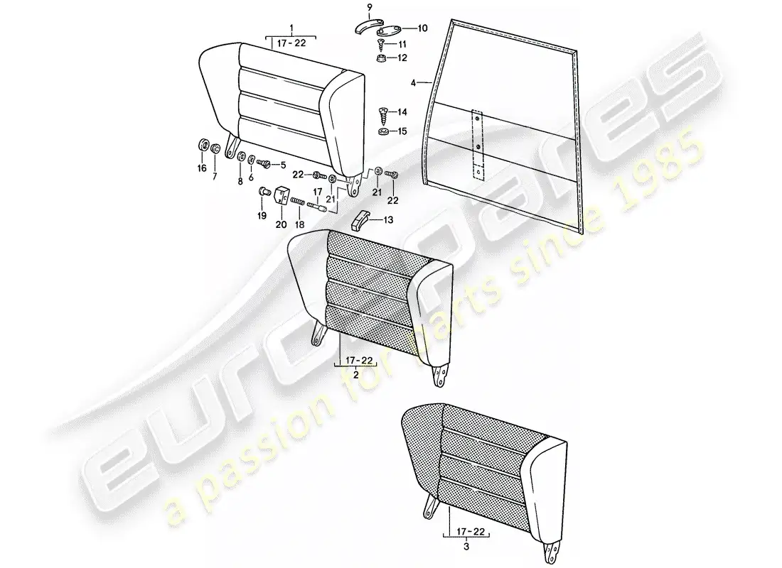 porsche 1986 (911) asiento de emergencia - respaldo diagrama de piezas