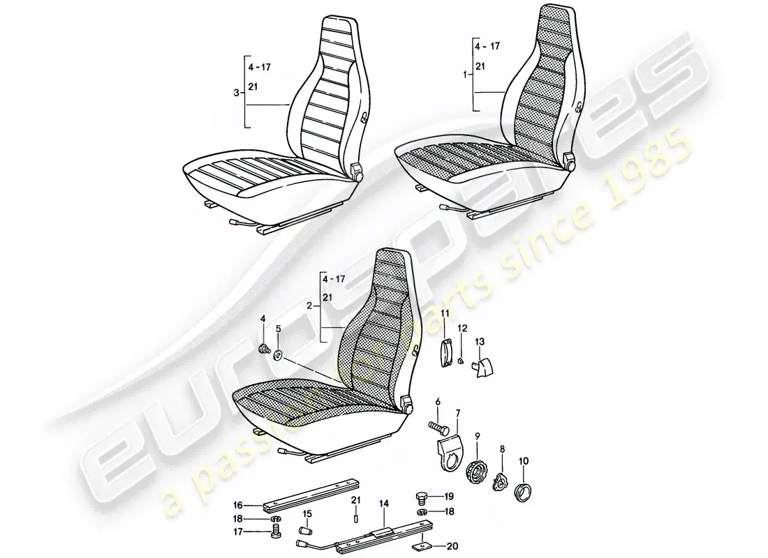 porsche 1984 (911) asiento delantero - completo - d >> - mj 1984 diagrama de piezas