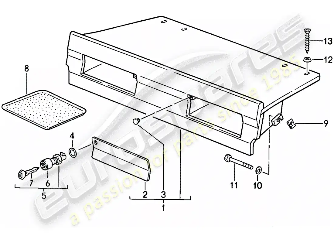 porsche 1986 (911) volcado de equipaje trasero diagrama de piezas