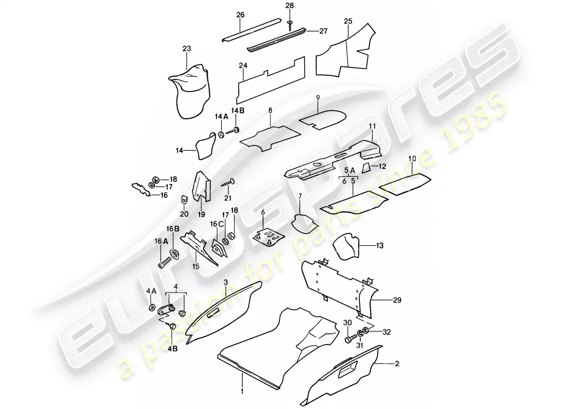 porsche 1986 (911) equipamiento interior diagrama de piezas