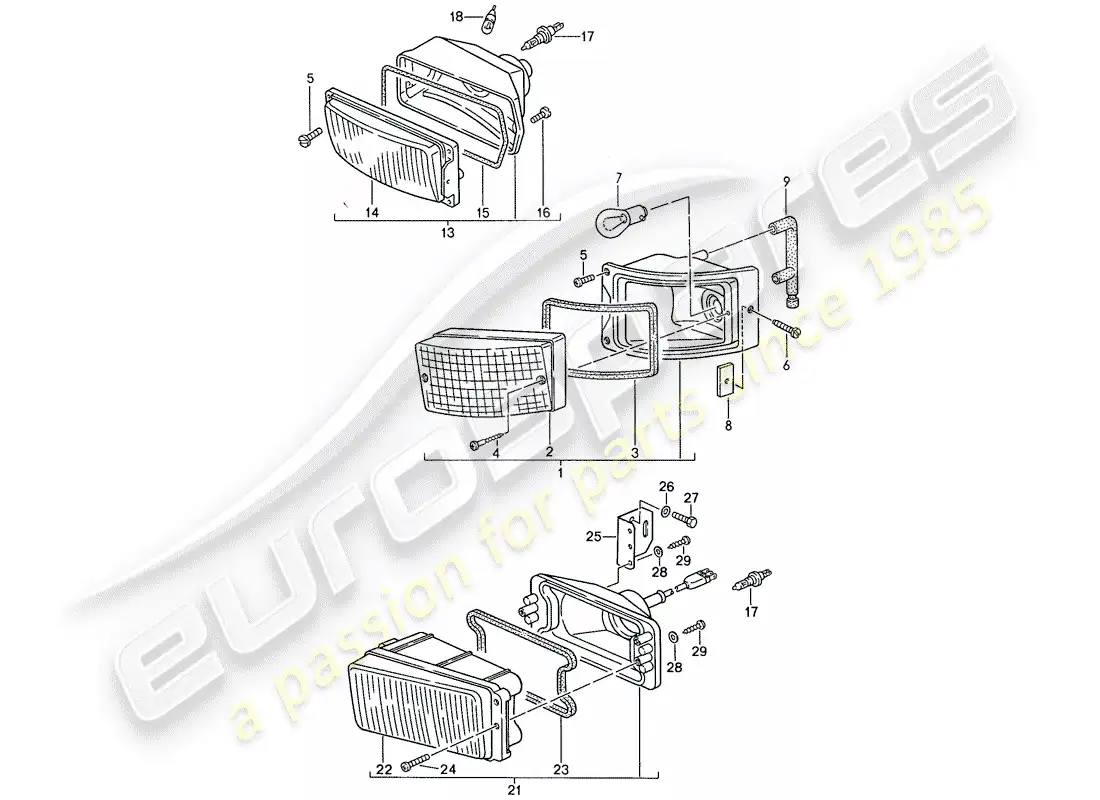 porsche 1990 (944) faro adicional - luces antiniebla - intermitente diagrama de piezas
