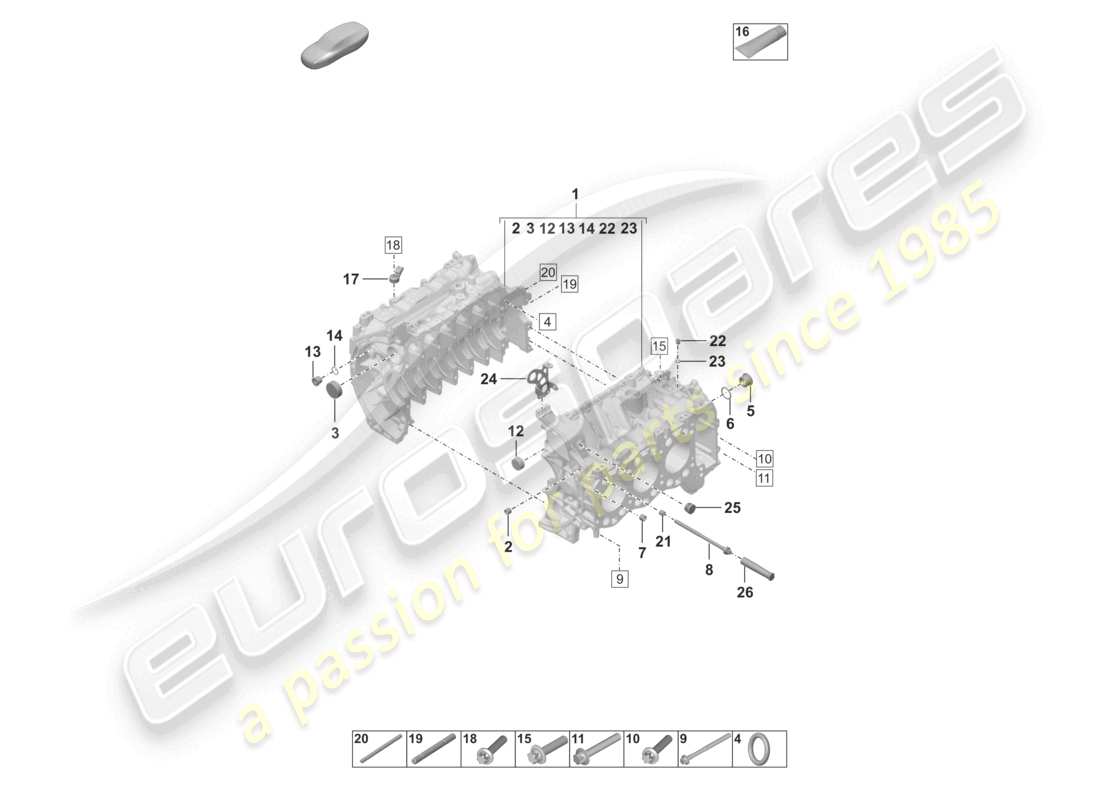 porsche 2023 (992-1 turbo / s) diagrama de piezas de la carcasa del cárter