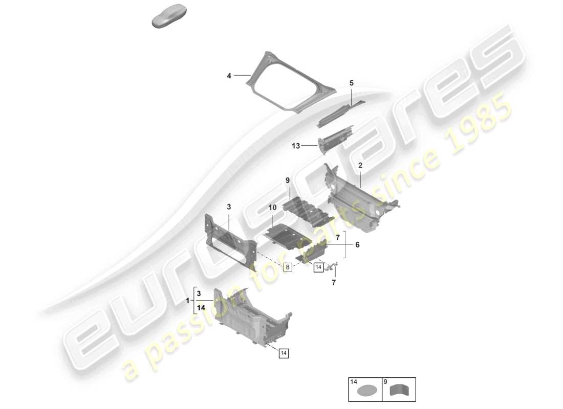 porsche 2021 (992-1 gt3/rs/st) placa del piso del maletero de la parte delantera piezas individuales gt3rs diagrama de piezas
