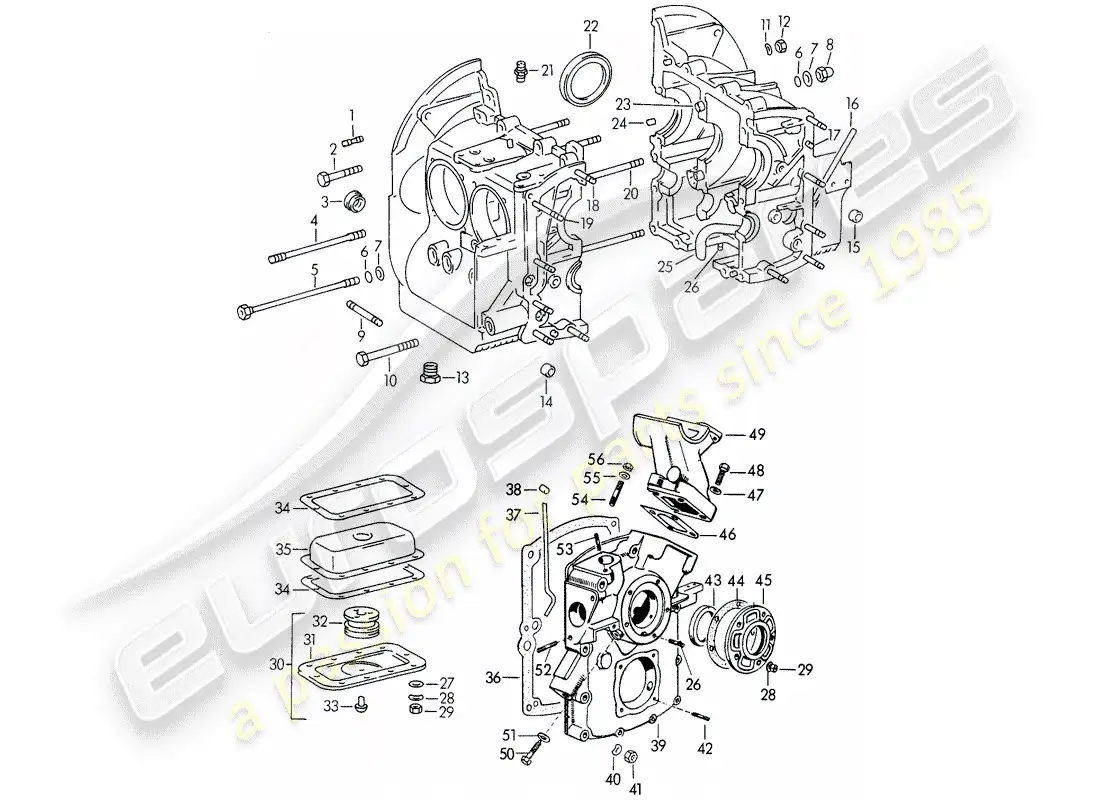 porsche 1955 (356/356a) crankcase - m 22 001 >> - m 50 101 >> - m 33 901 >> - m 41 001 >> - m 60 001 >> - m 80 001 >> diagrama de piezas