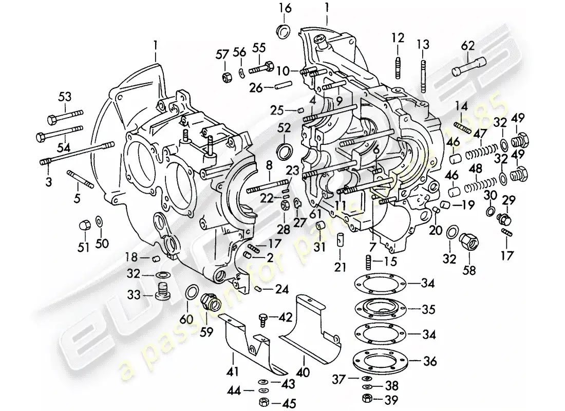 porsche 1965 (356b/356c) crankcase diagrama de piezas