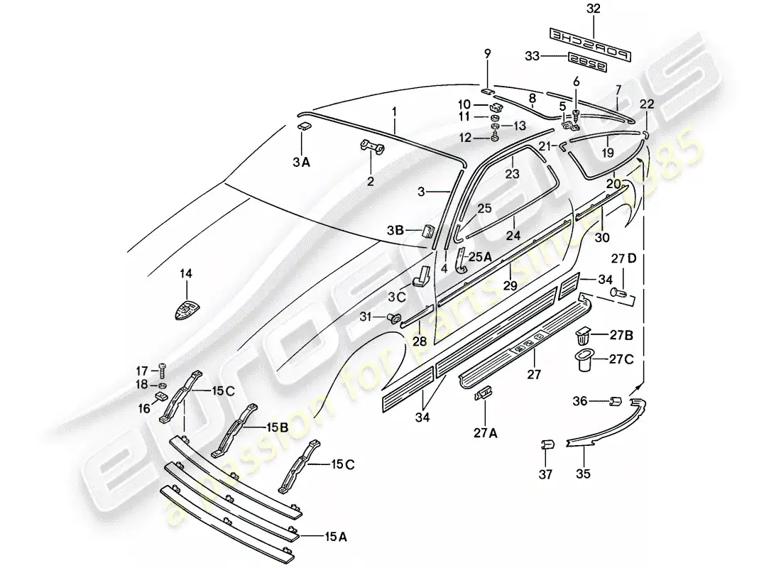 porsche 1978 (928) cubrir tira - accesorios decorativos - f >> 92-cs800 354 - f >> 92-cs840 998 - f 92-cs800 355 >> - f 92-cs840 999>> - ver tpi - gr.8 nr.38 diagrama de piezas
