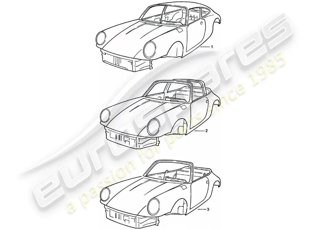 porsche 1982 (911) carrocería - imprimada - sellada - con: - protección de bajos - sólo las carrocerías - solo disponible a partir del diagrama de piezas actual