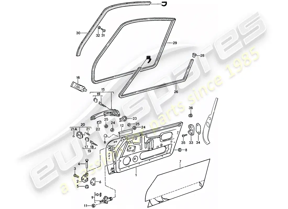 porsche 1988 (911) accesorios - puertas diagrama de piezas