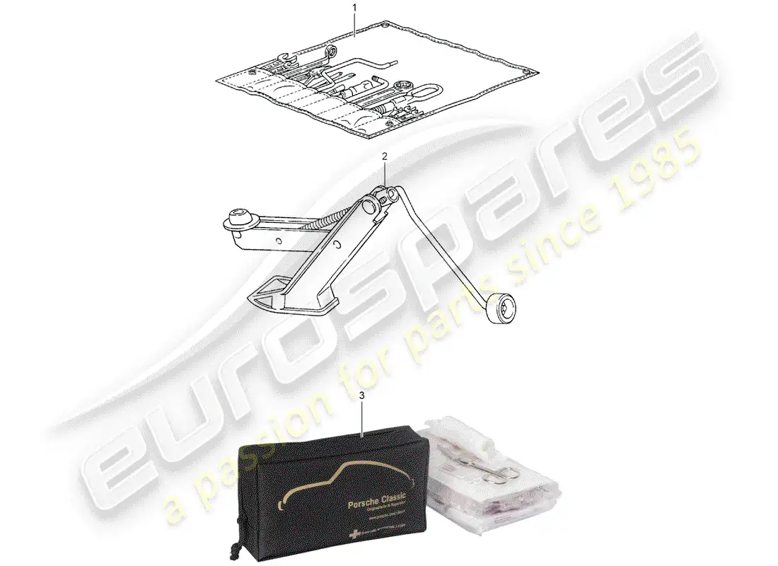porsche 1998 (993) herramienta - gato diagrama de piezas