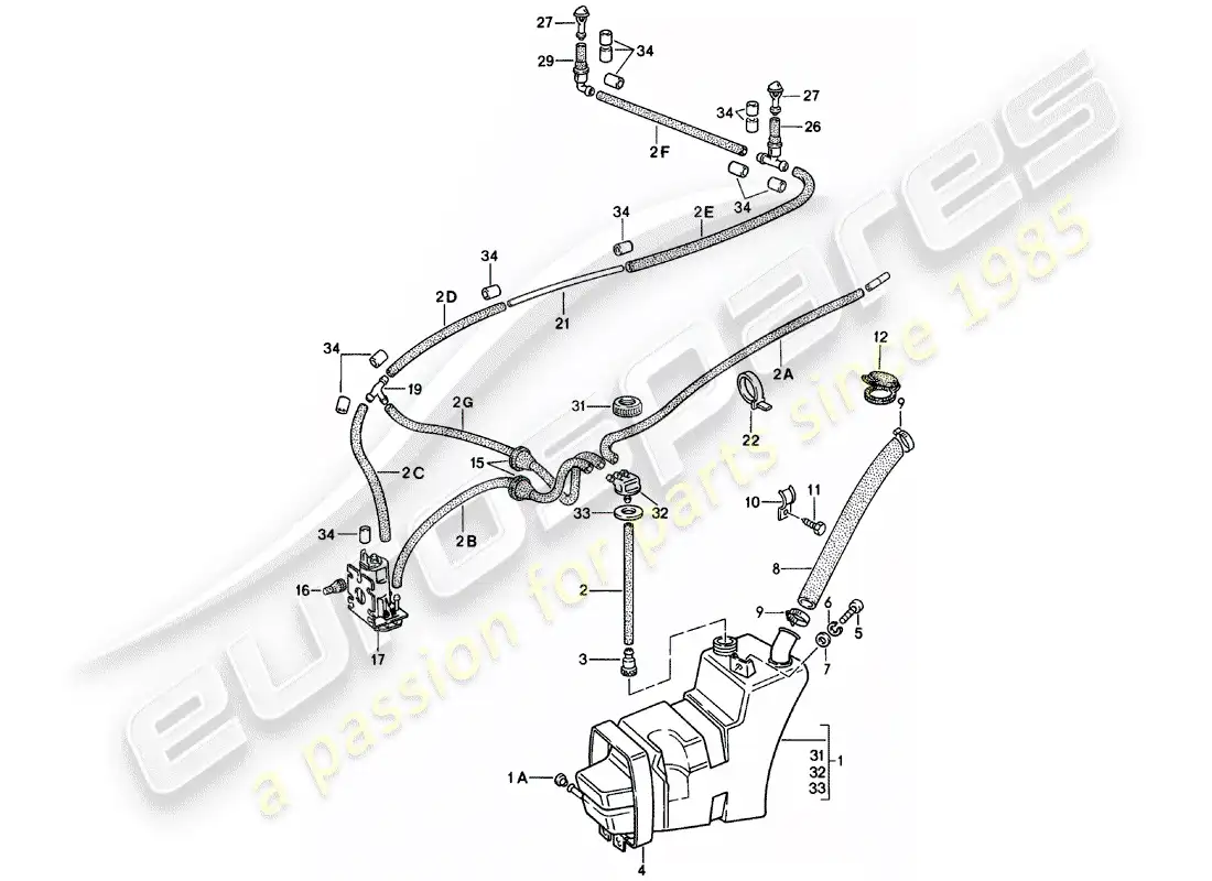 porsche 1978 (911) windshield washer unit diagrama de piezas