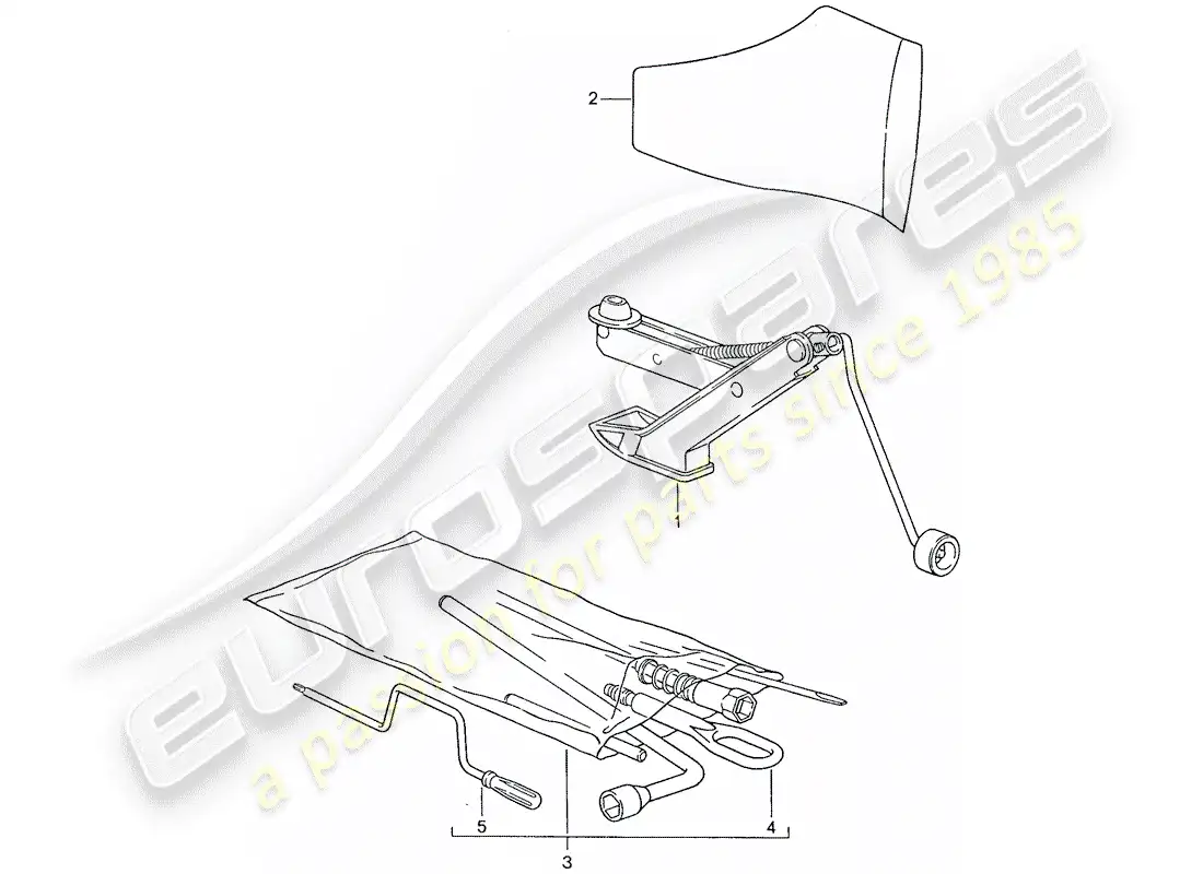 porsche 1987 (928) herramienta - diagrama de piezas del jack