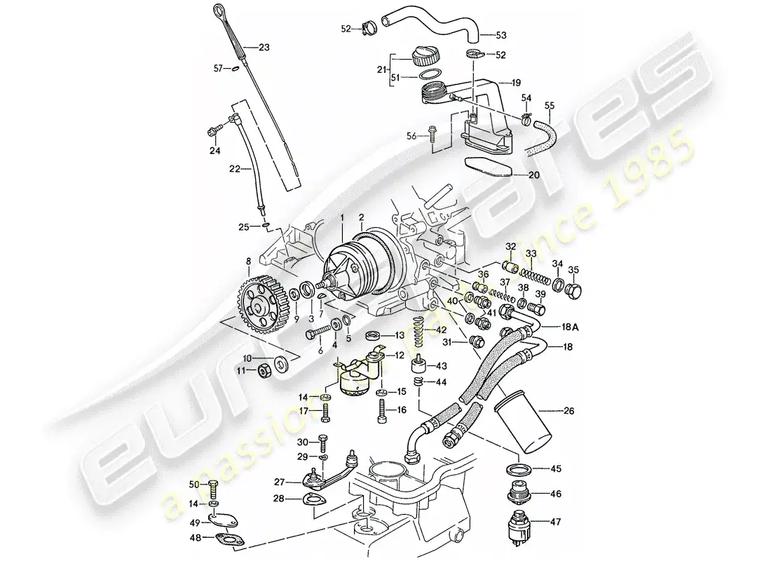 porsche 1987 (928) lubricación del motor diagrama de piezas