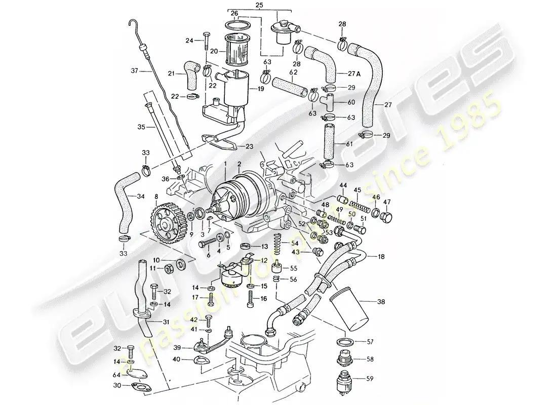 porsche 1983 (928) lubricación del motor diagrama de piezas