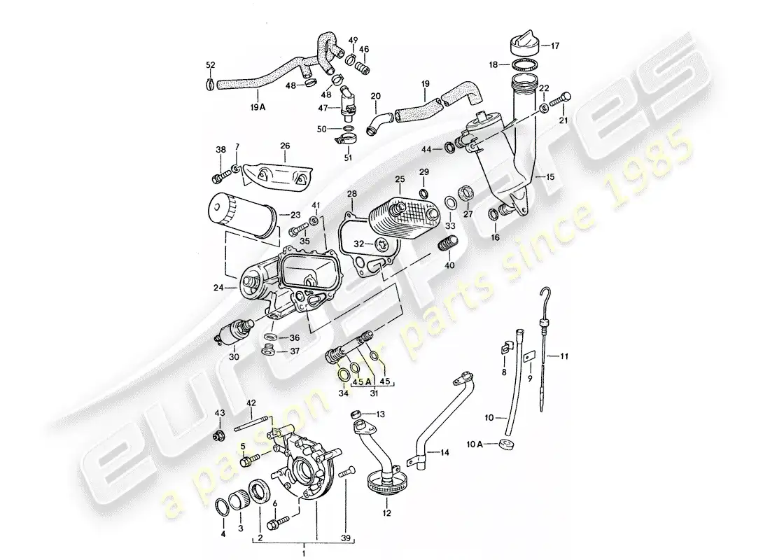 porsche 1988 (944) lubricación del motor diagrama de piezas
