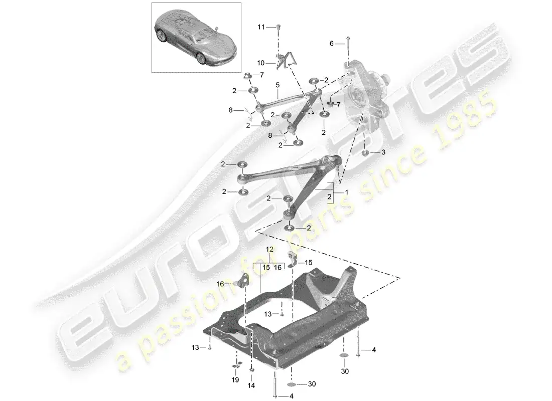 porsche 2015 (918 spyder) brazo de control de oruga diagrama de piezas