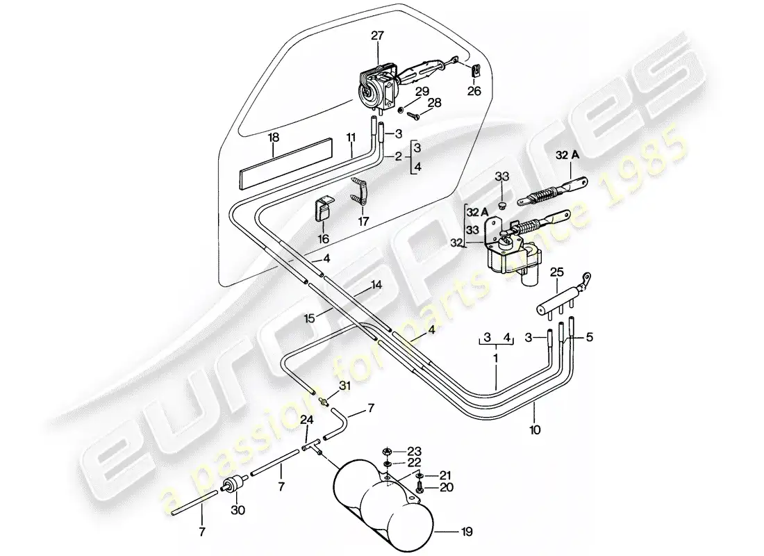 porsche 1982 (928) diagrama de piezas del sistema de cierre central