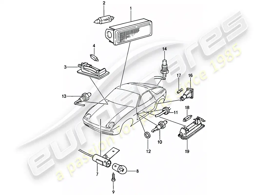 porsche 1978 (928) luces interiores diagrama de piezas