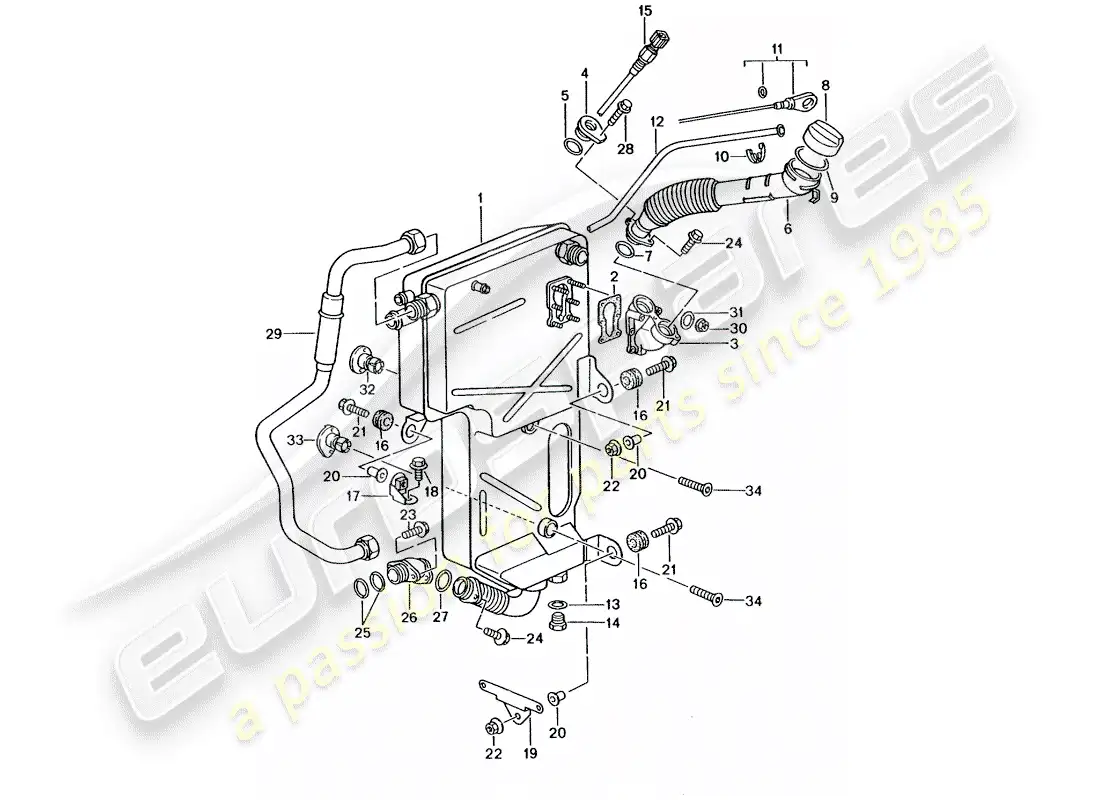 porsche 2001 (996 gt3) lubricación del motor - tanque de aceite diagrama de piezas