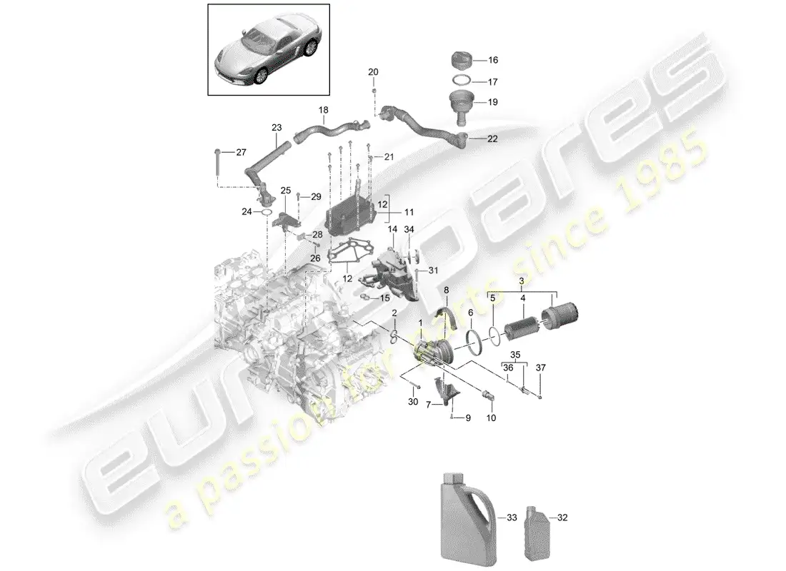 porsche 2019 (718 boxster) motor (presión de aceite./lubrica.) diagrama de piezas