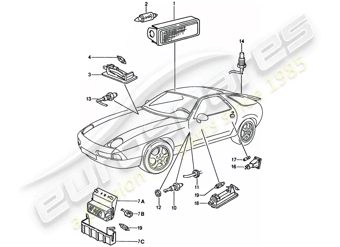porsche 1992 (928) luz interior diagrama de piezas