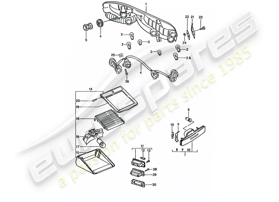porsche 1992 (928) luz trasera diagrama de piezas