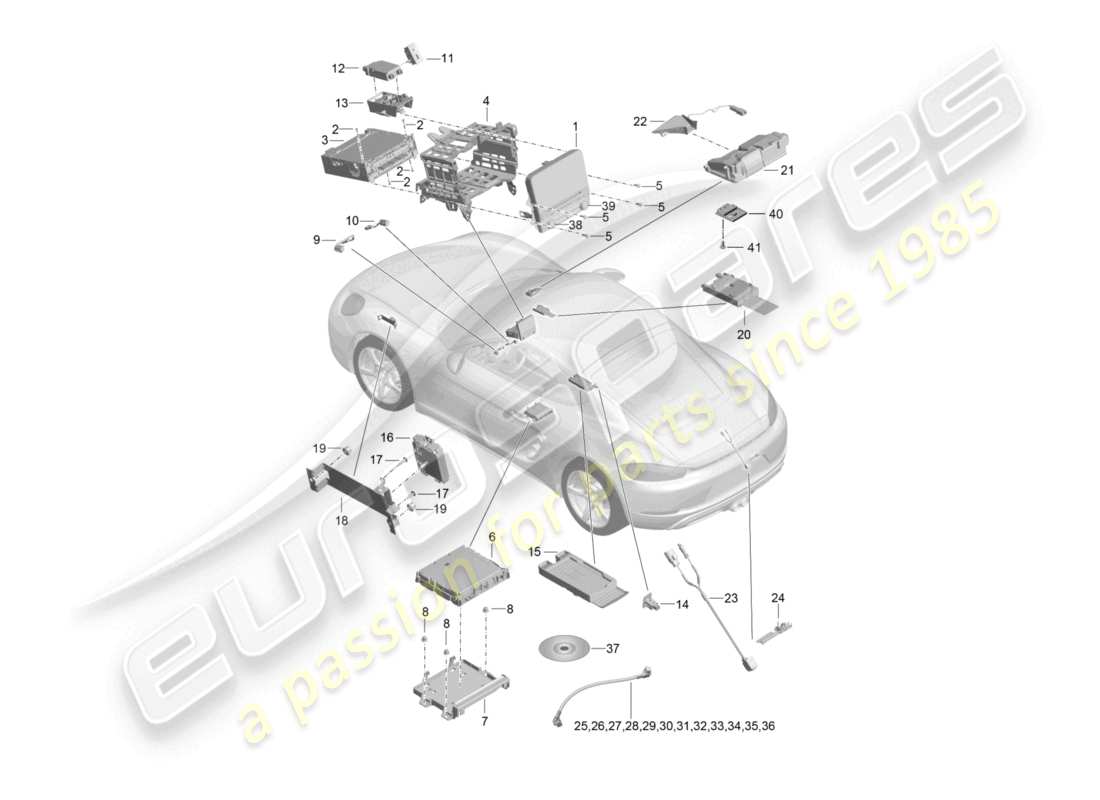 porsche 2025 (718 cayman) panel de control sistema de navegación ordenador central micrófono de tv diagrama de piezas de la cámara
