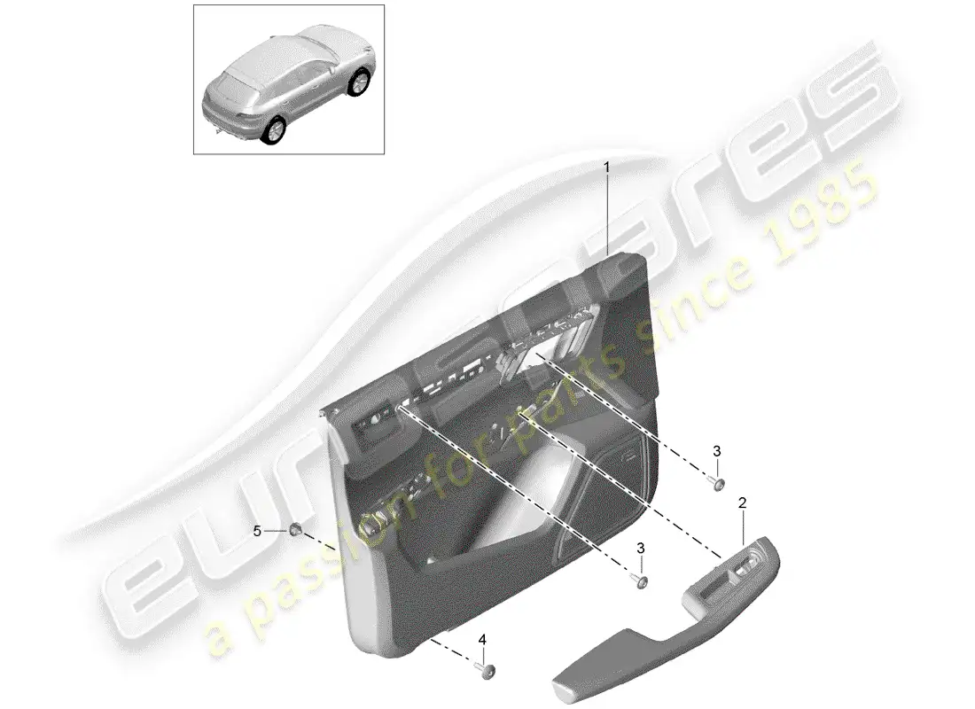 porsche 2018 (macan) diagrama de piezas del panel de puerta