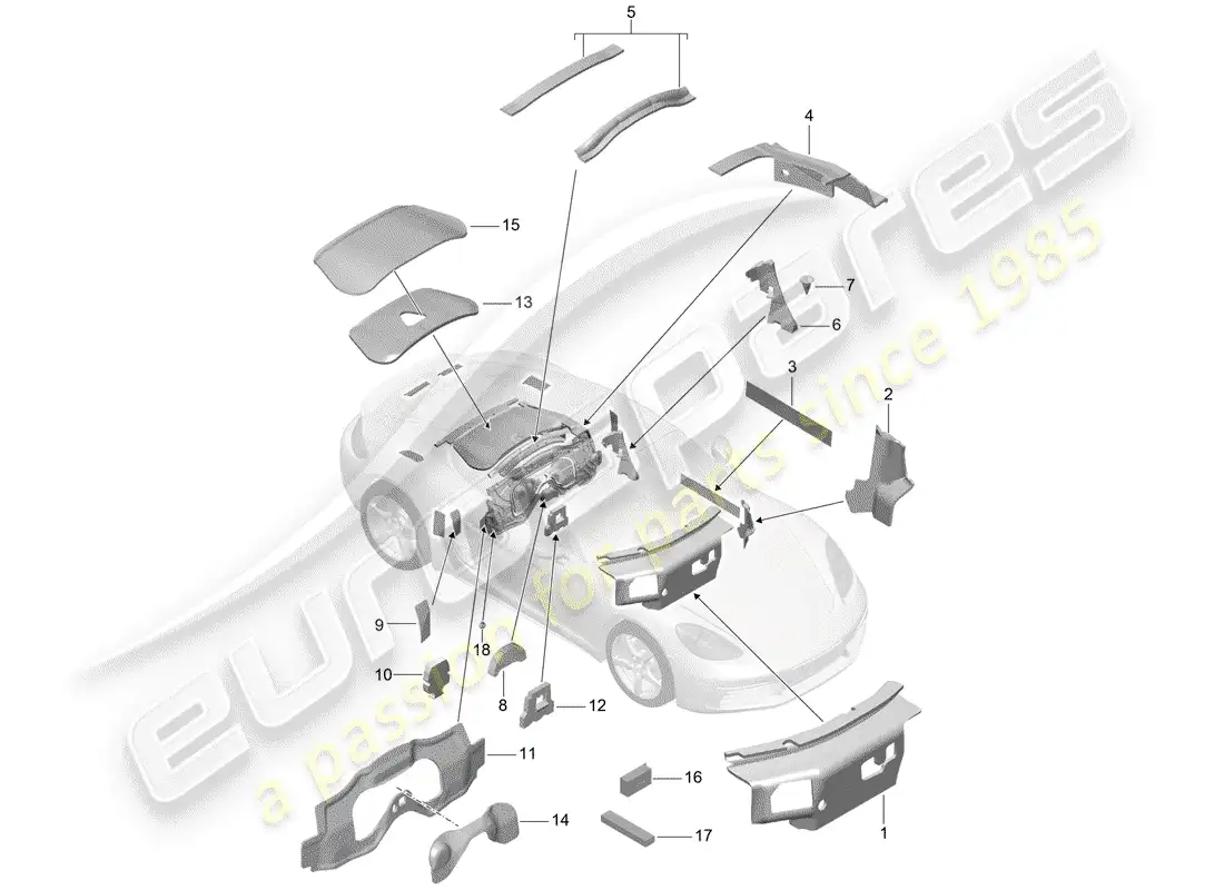 porsche 2018 (718 cayman) carrocería diagrama de piezas