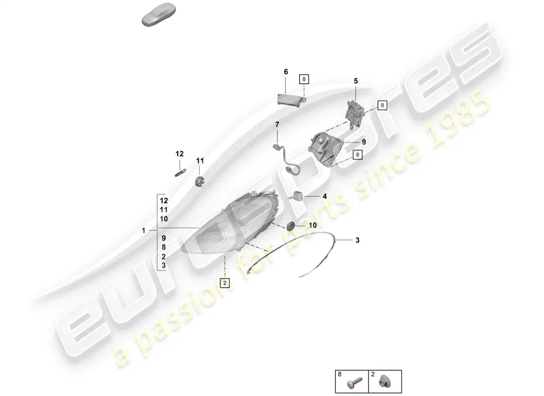 porsche 2019 (718 boxster spyder) lámpara de cabeza diagrama de piezas