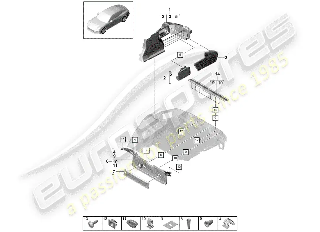 porsche 2018 (panamera 971-1) forro de bota diagrama de piezas