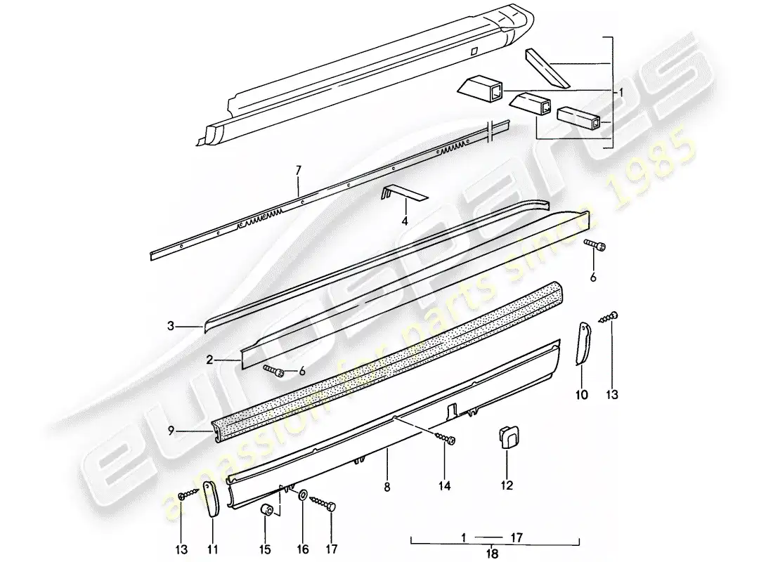 porsche 1989 (911) modelo especial - diseño de punta plana - paneles exteriores diagrama de piezas