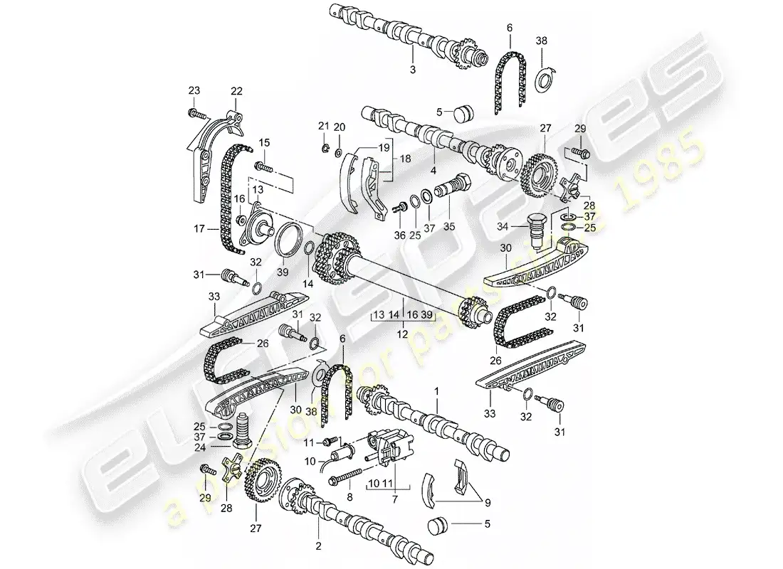 porsche 2001 (996) árbol de levas - cadena de distribución - d >> - mj 2001 diagrama de piezas
