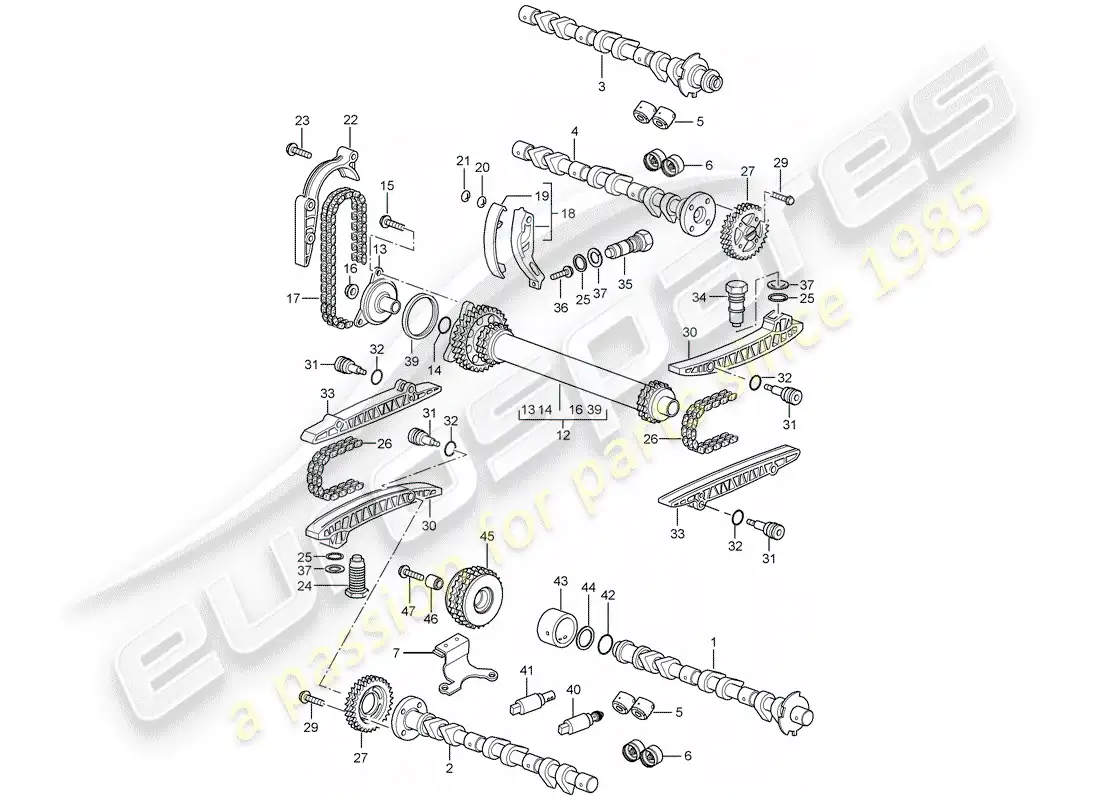 porsche 2001 (996) árbol de levas - cadena de distribución - d - mj 2002>> diagrama de piezas