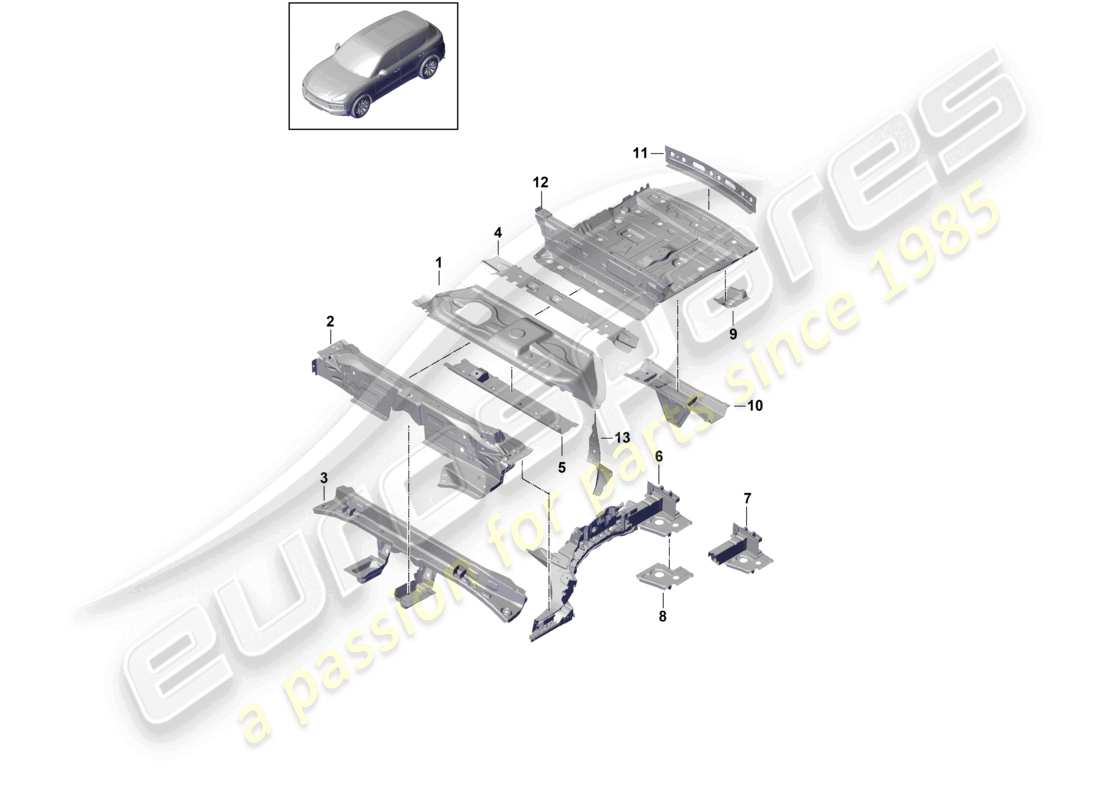 porsche 2022 (cayenne e3 9ya/9yb) placas de piso traseras diagrama de piezas del extremo trasero