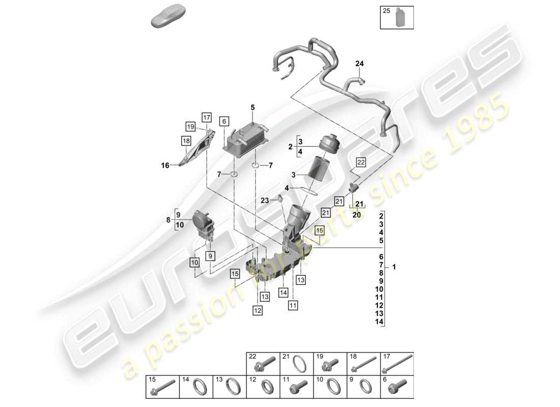 porsche 2024 (992-2 turbo / s) diagrama de piezas del filtro de aceite de la consola del aceite del motor