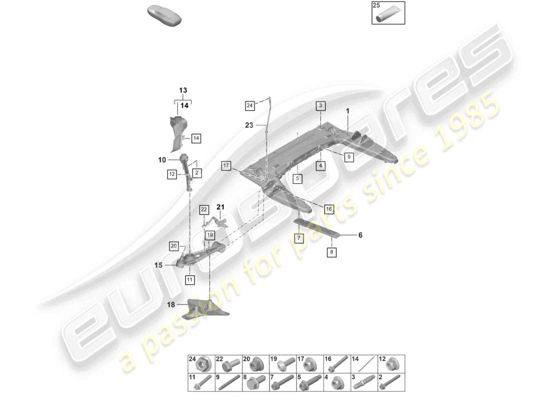 porsche 2025 (992-2 turbo / s) diagrama de piezas de la horquilla del travesaño