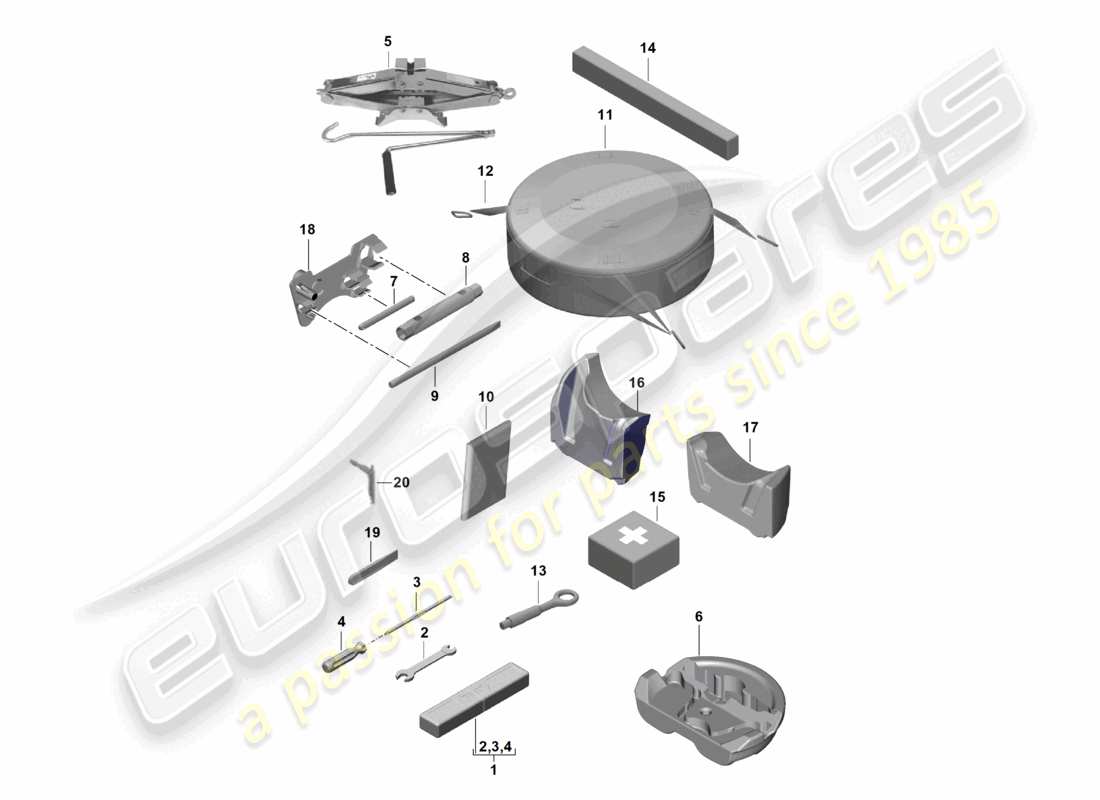 porsche 2022 (718 boxster spyder) diagrama de piezas del gato de herramientas