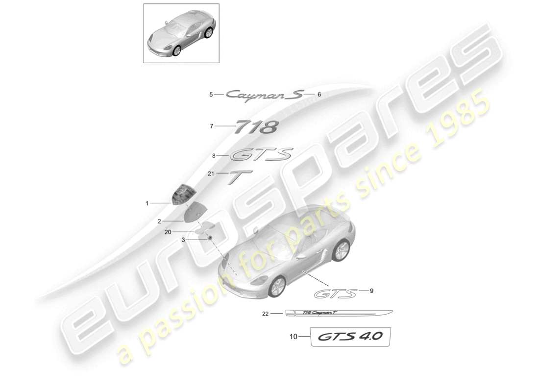 porsche 2024 (718 cayman) diagrama de piezas de molduras, inscripciones/letras
