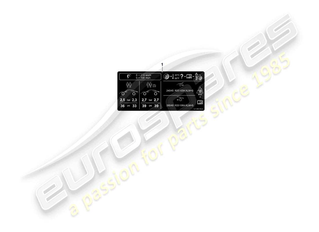 porsche 2021 (taycan 9j1-1) placa de datos de presión de los neumáticos d - 11.08.2021>> diagrama de piezas