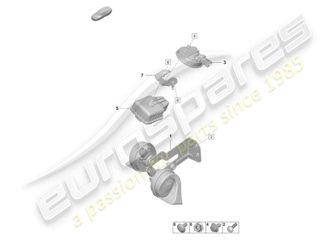 porsche 2021 (taycan 9j1-1) diagrama de piezas del sistema de alarma con bocina de señal de fanfarria