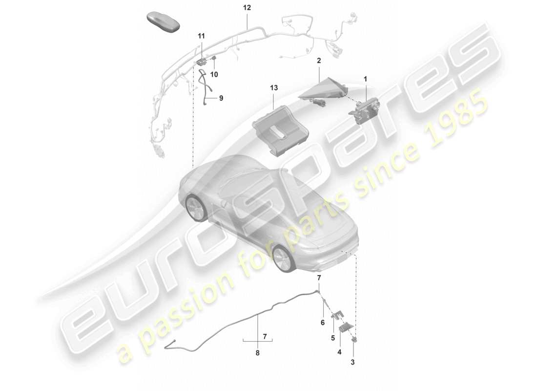 porsche 2021 (taycan 9j1-1) cámara frontal para programas de asistencia al conductor cámara de marcha atrás diagrama de piezas de vista superior real