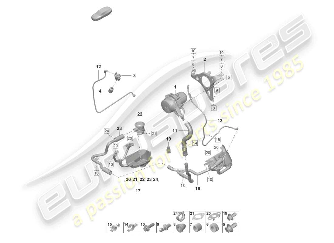 porsche 2021 (992-1 gt3/rs/st) diagrama de piezas de la bomba de aire secundario