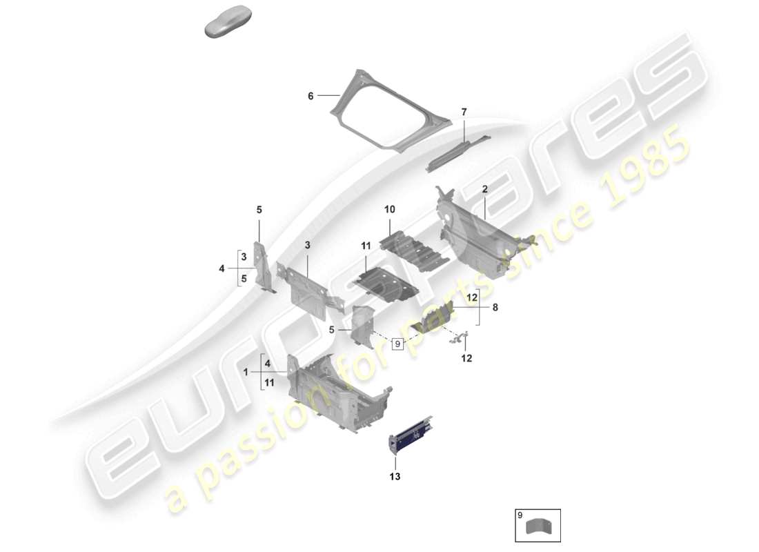 porsche 2021 (992-1 gt3/rs/st) placa del piso del maletero de la parte delantera piezas individuales diagrama de piezas