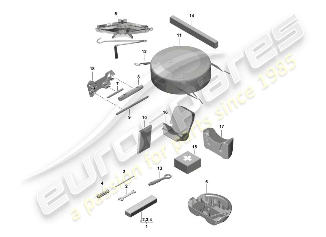 porsche 2021 (718 cayman gt4) diagrama de piezas del gato de herramientas