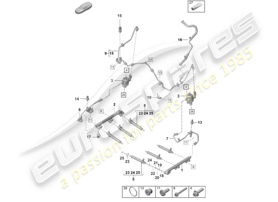 porsche 2024 (992-2 turbo / s) diagrama de piezas del inyector de alta presión de la bomba de alta presión del sistema de inyección